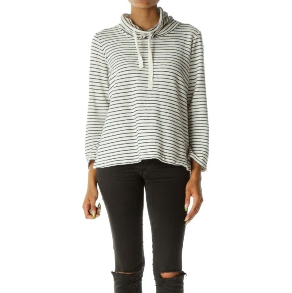 Lou & Grey Navy & White Stripe Mock Neck Sweater Women's Size Large - Picture 11 of 11
